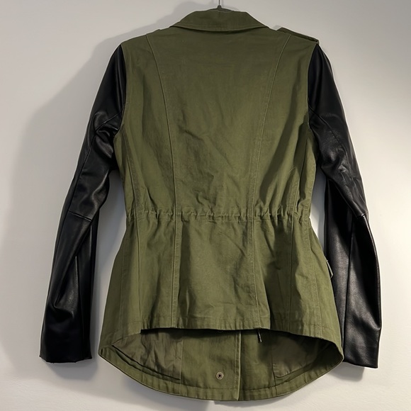 Army Green and pleather sleeve jacket, size S - Picture 3 of 9